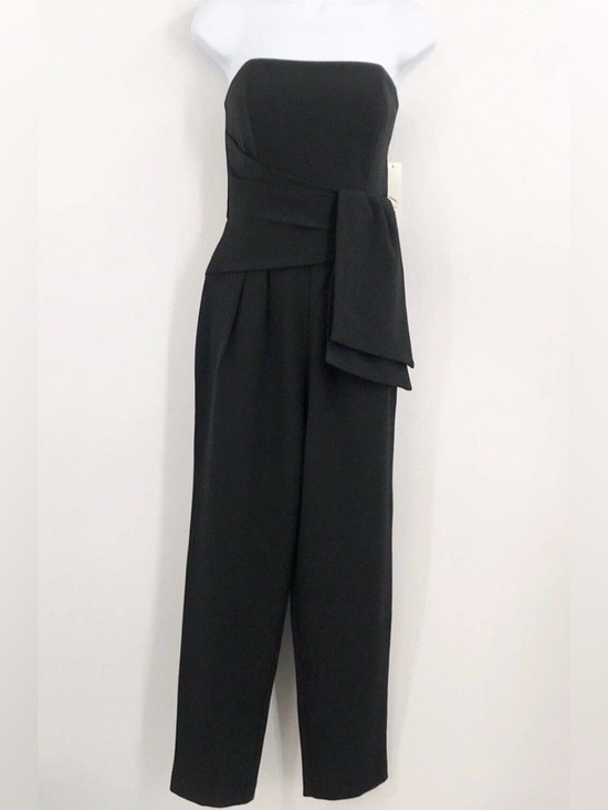 Eliza J Pants - Eliza J. Strapless Black Jumpsuit with Waist Sash